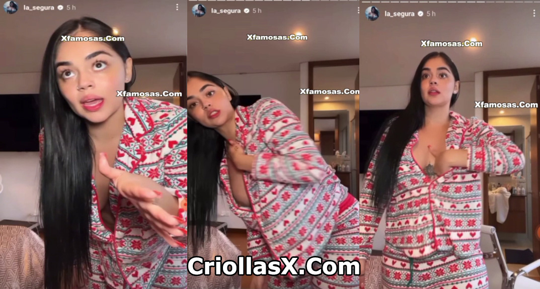 La segura influencer colombiana descuido muestra su seno en un directo
